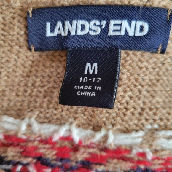 Lands End Tan & Red Fair Isle Cotton Sweater Size Medium - Picture 4 of 4